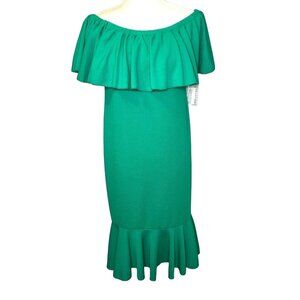 Off The Shoulder Green Midi Cici Dress With Ruffle Hem & Overlay LuLaRoe Size M